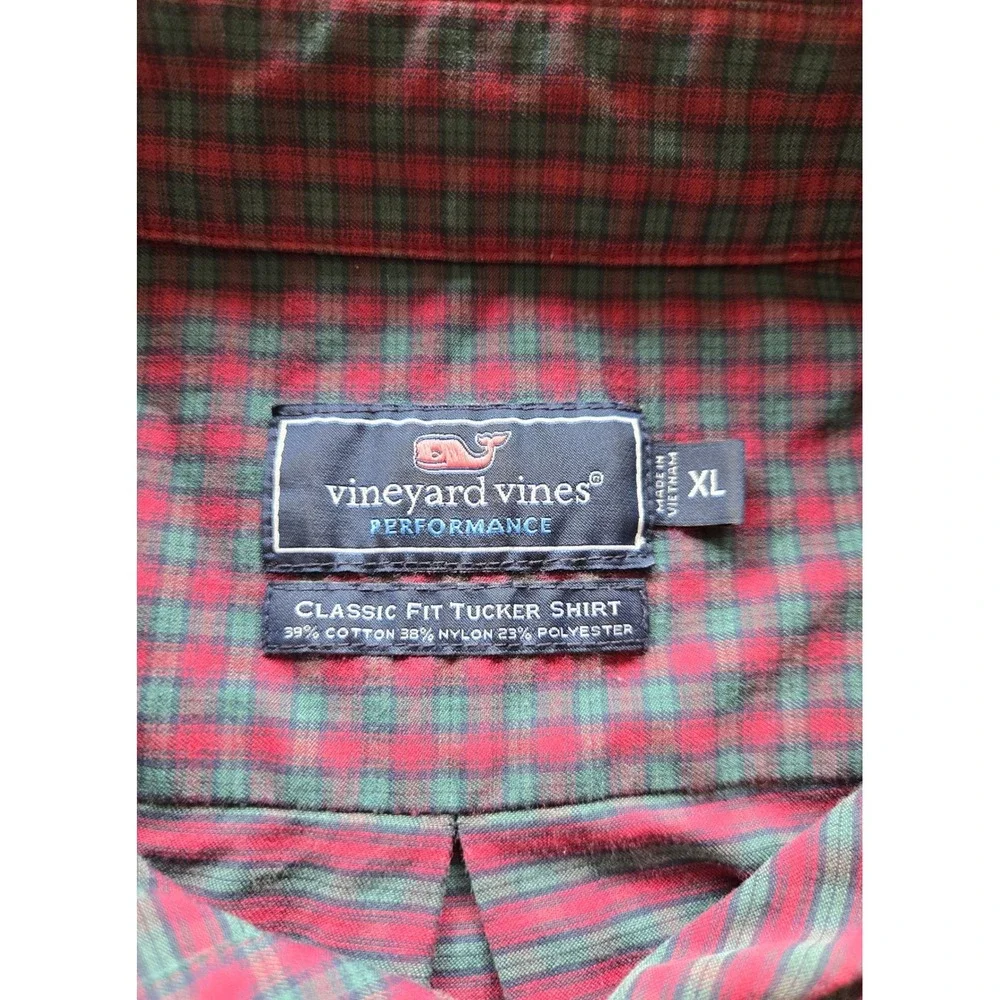 Vineyard Vines Performance Tucker Shirt XL Red Green‎ Check Classic Fit Mens